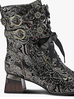 L`Artiste Originala Women's Boots Black Silver Victorian Style Sz 40
